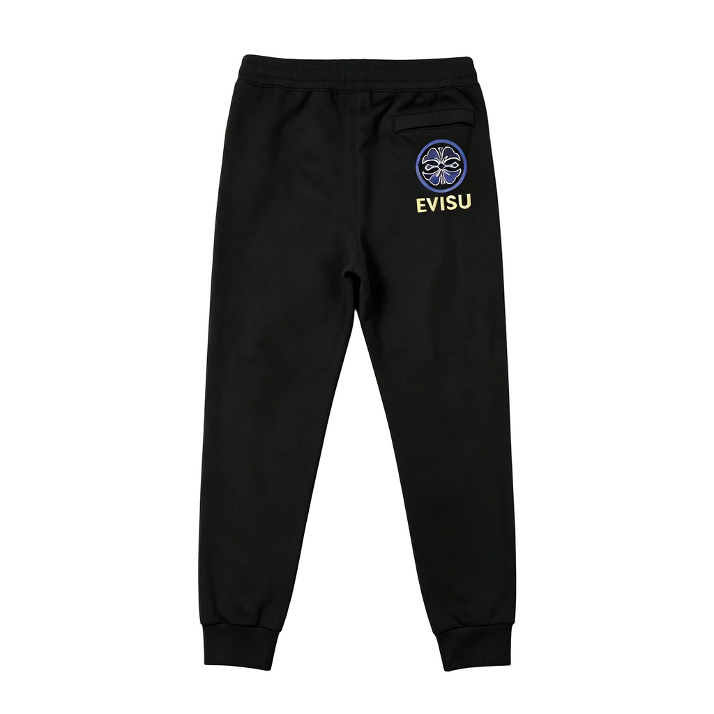 EVISU Kamon Crest Jogger Sweatpants - Triple Gold Script Front & Blue Family Crest Back