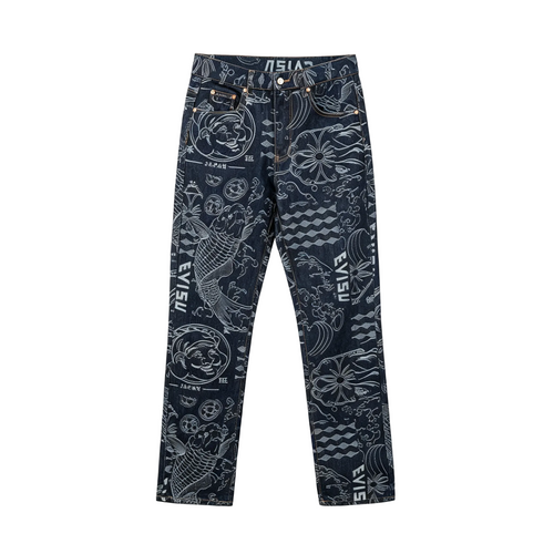 EVISU Wagara Allover Print Seagull Logo Embroidery Straight Jeans