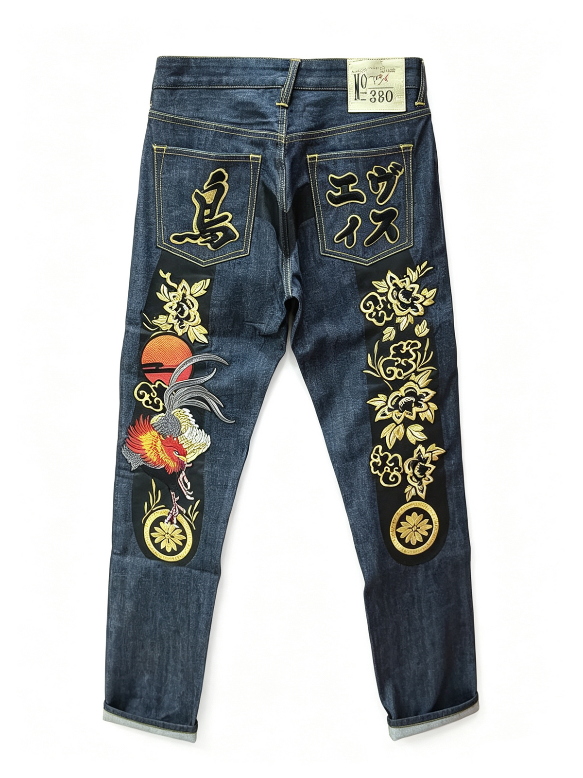 EVISU No.380 Tori Phoenix & Gold Peony Selvedge Jeans
