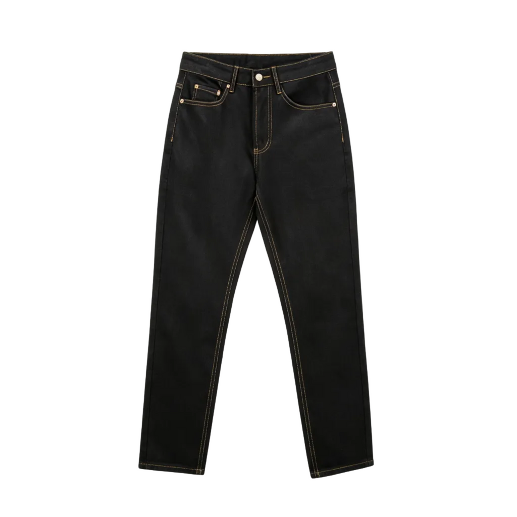 EVISU Black Daicock & Seagull Logo Gold Stitch Straight Jeans