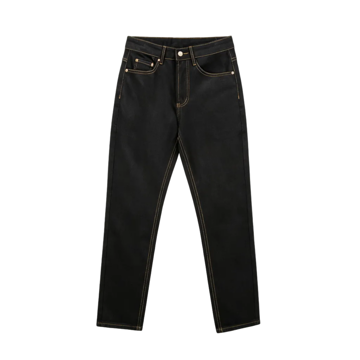 EVISU Black Daicock & Seagull Logo Gold Stitch Straight Jeans