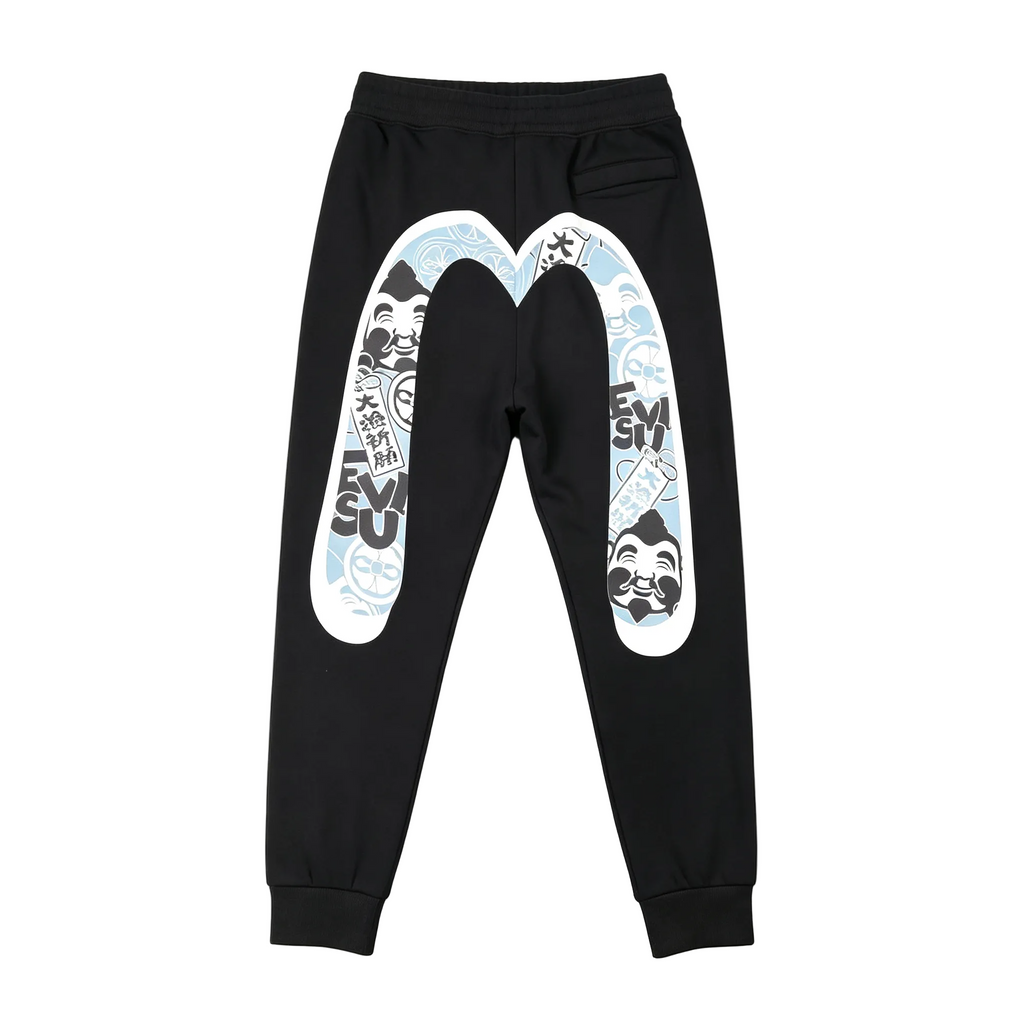 EVISU Daruma Tairyo Kigan Ice Blue M-Logo Graphic Jogger Sweatpants