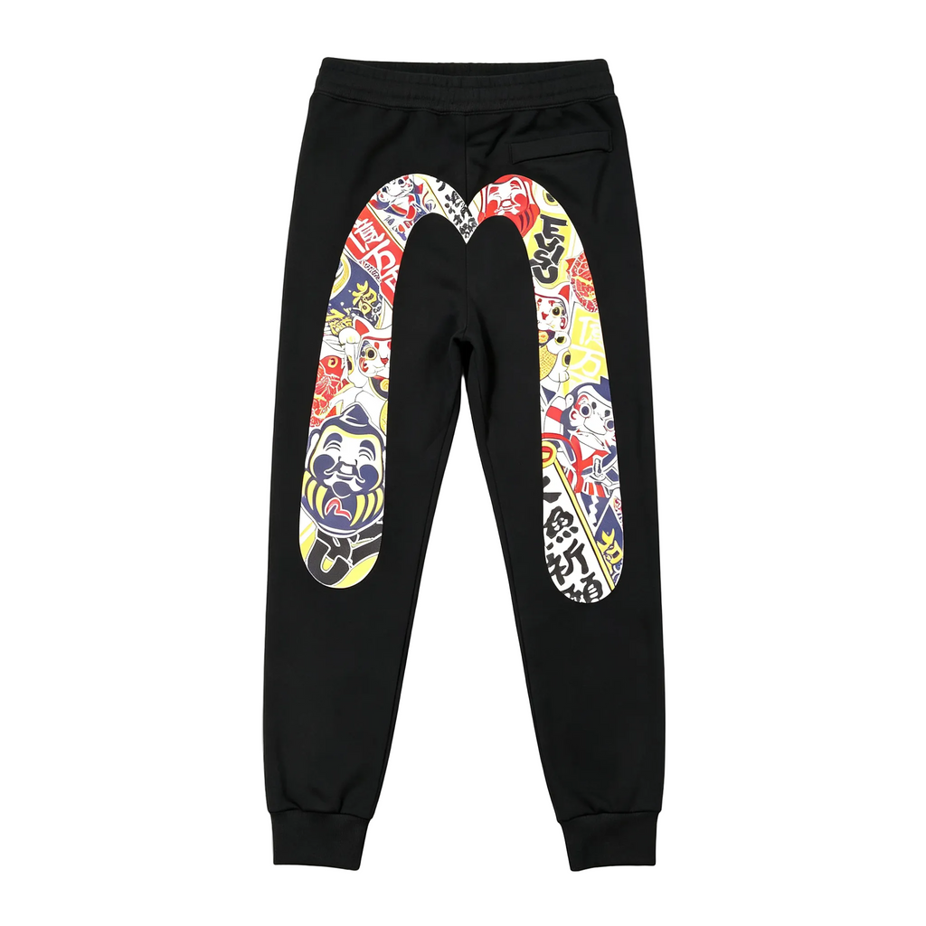 EVISU Lucky Charm Matsuri Allover M-Seagull Jogger Sweatpants - Maneki-neko, Daruma & Koi