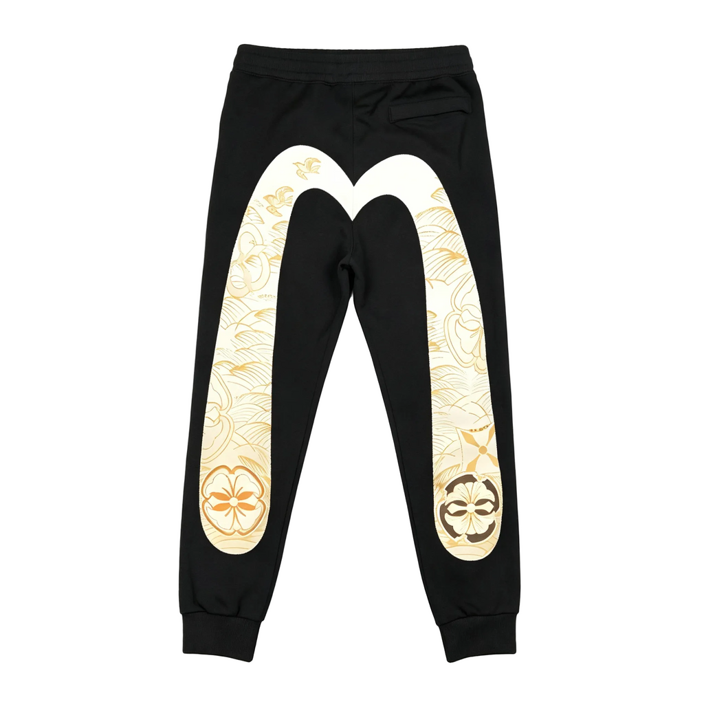 EVISU Gold Lotus & Mon Crest M-Logo Graphic Jogger Sweatpants