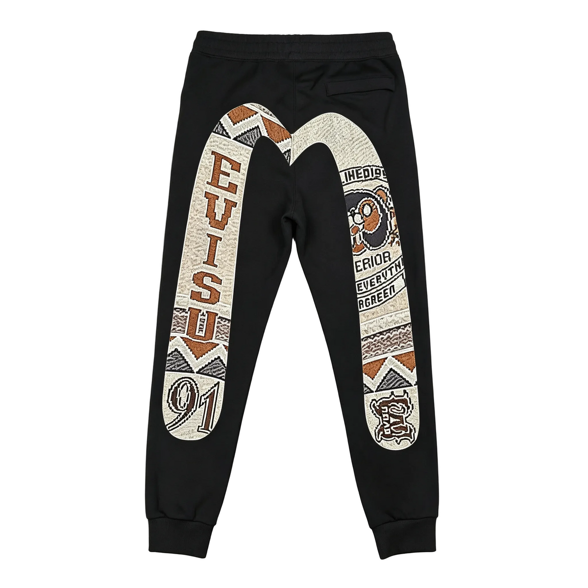 EVISU Pixel Patchwork Chenille M-Logo Gold Embroidery Jogger Sweatpants