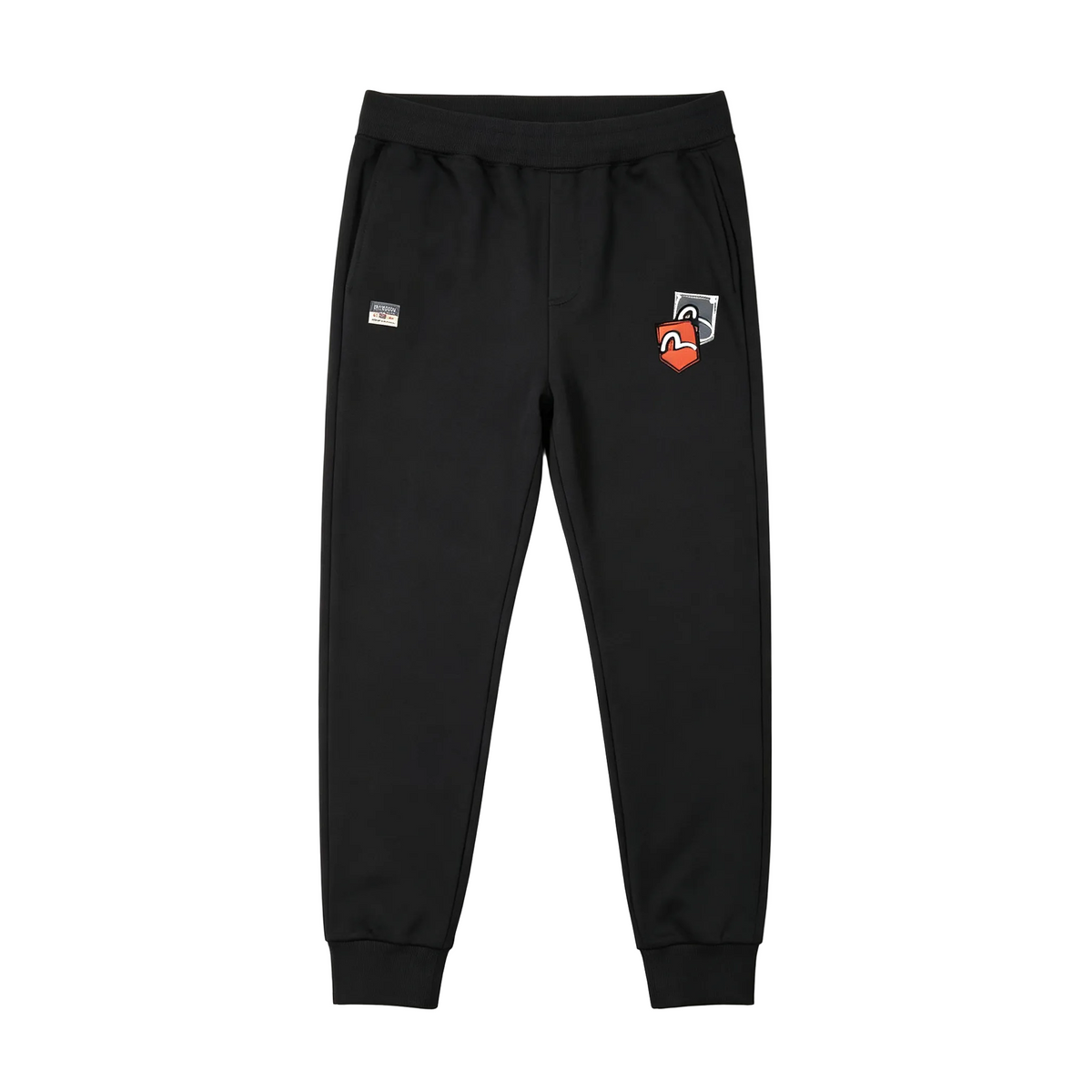 EVISU Sticker Patch Jogger Sweatpants - M-Seagull Shield & Polaroid Frame Front